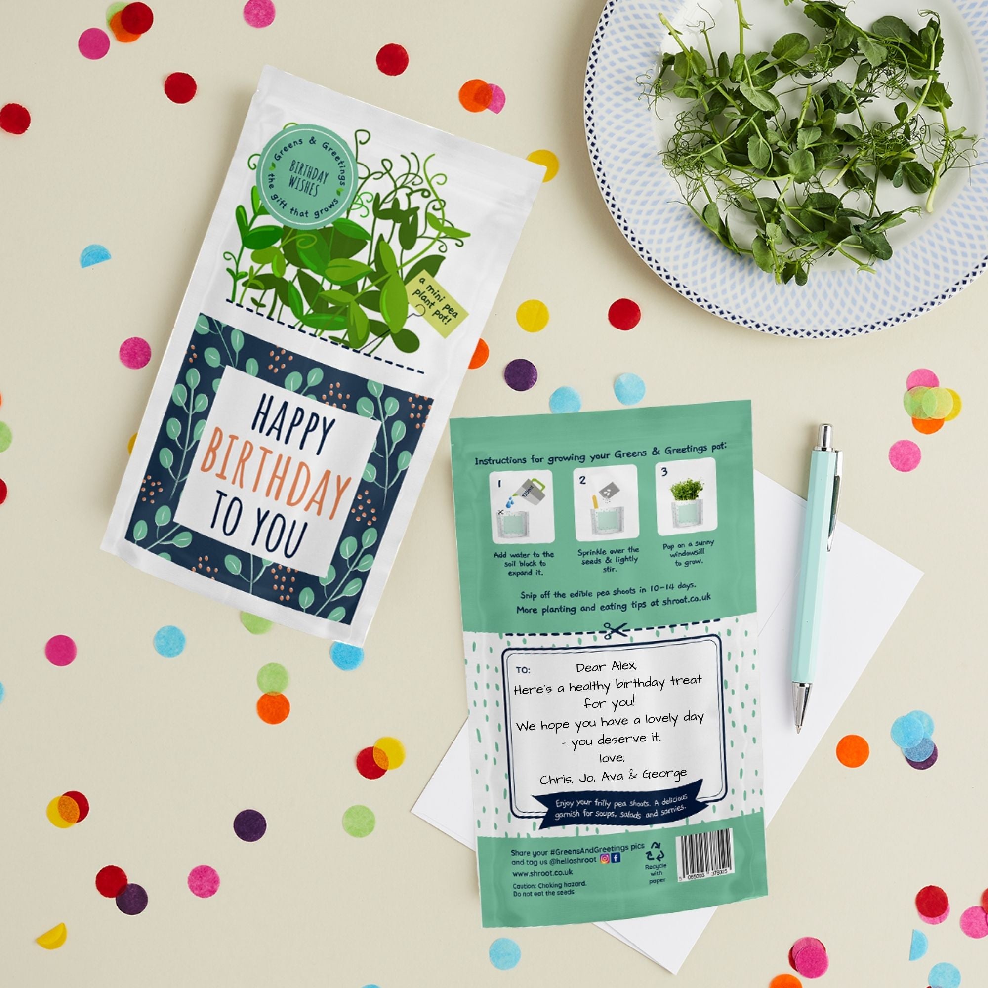 happy birthday greens and greetings shroot flatlay message.jpg